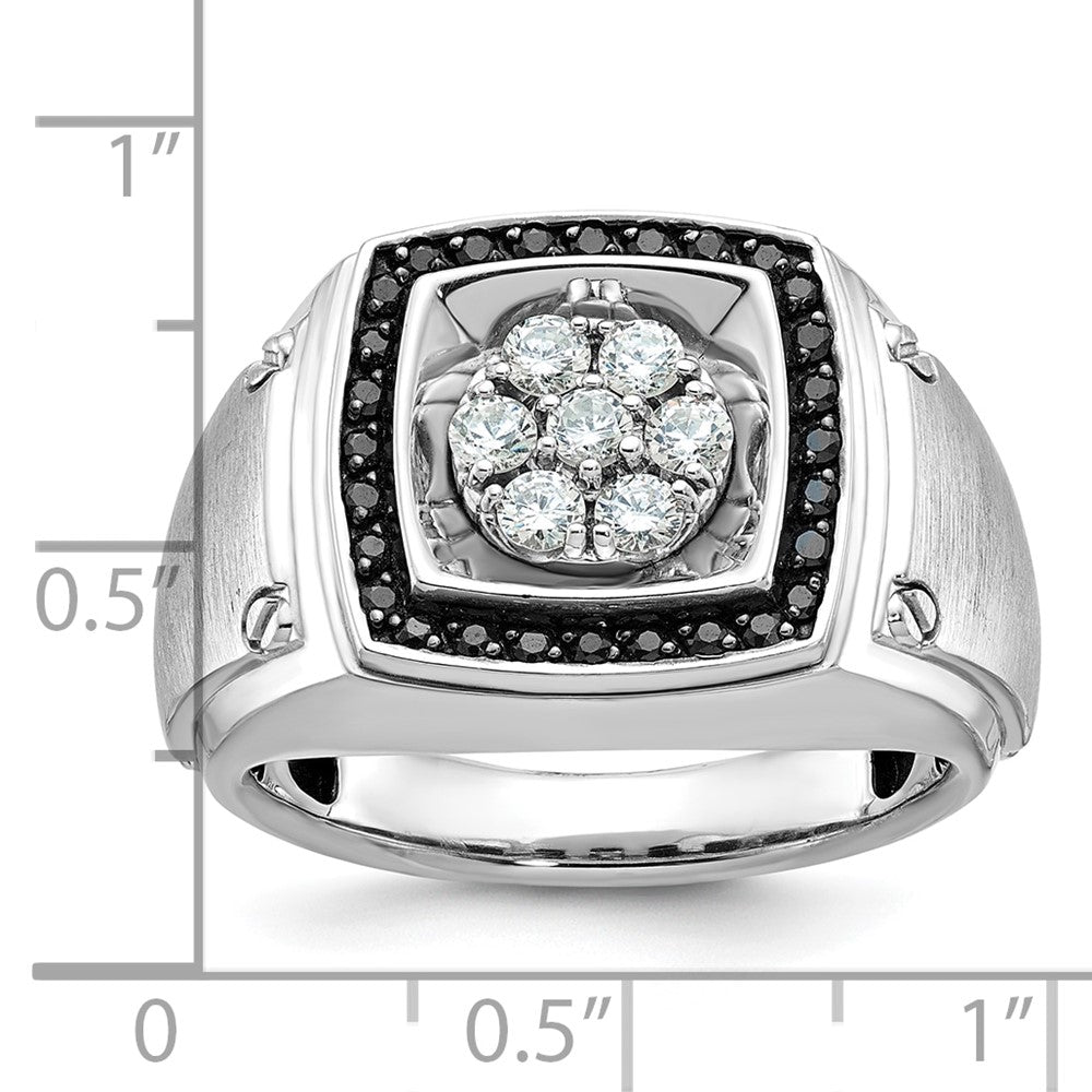 IBGoodman 10k White Gold Men's Polished and Satin 3/4 Carat A Quality Black and White Diamond Halo Cluster Ring