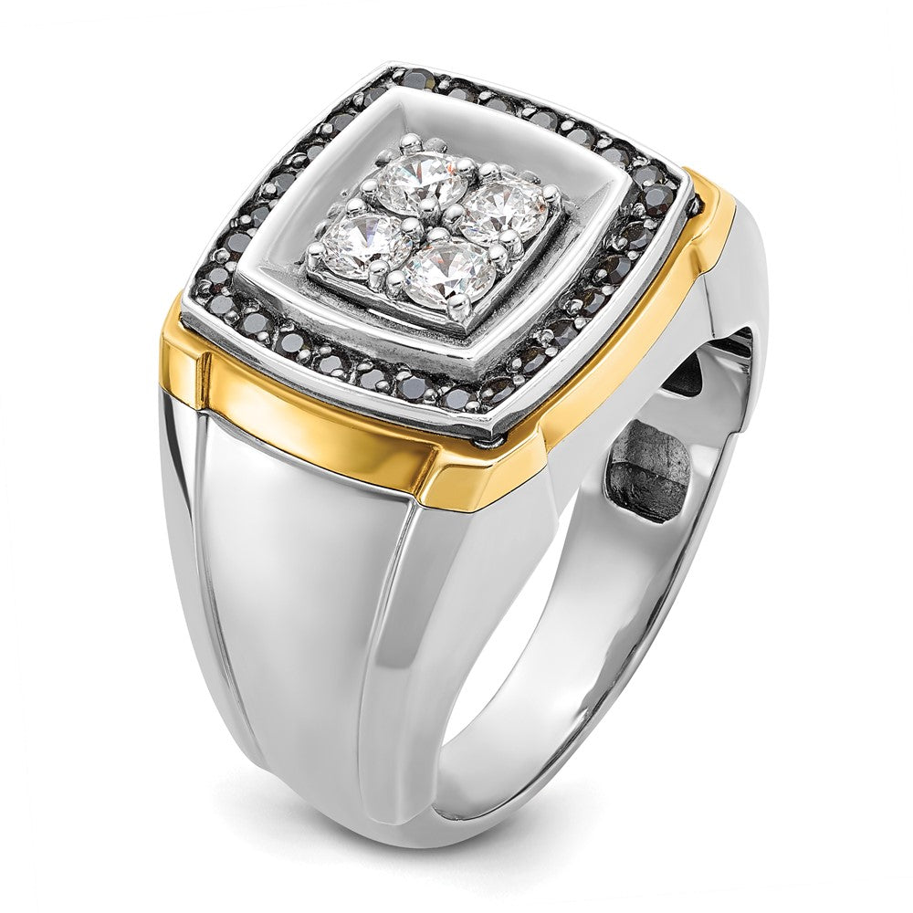 IBGoodman 10k Two-tone Men's Polished 3/4 Carat A Quality Black and White Diamond Square Cluster Ring
