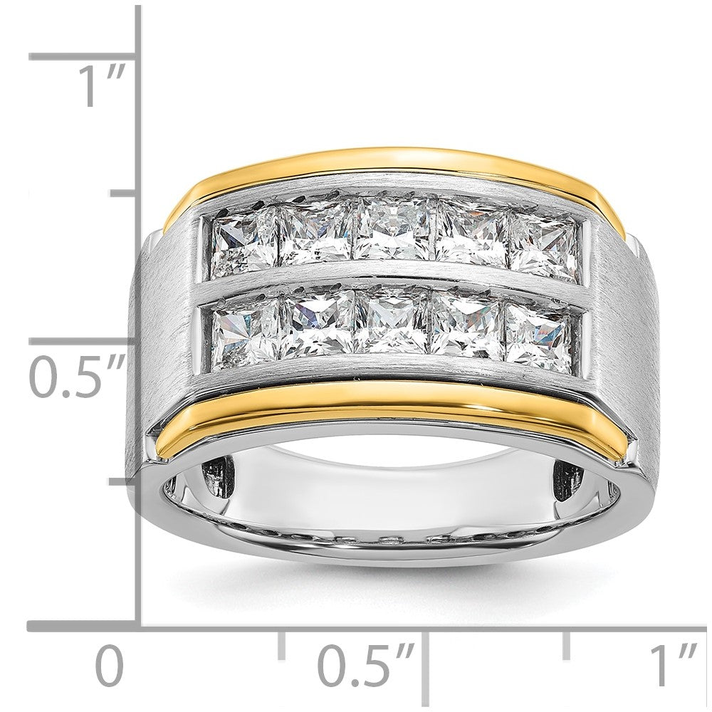 IBGoodman 14k Two Tone 2 carat Lab Grown Diamond VS/SI+ G+ Princess Complete Polished and Satin Two Row Men's Ring