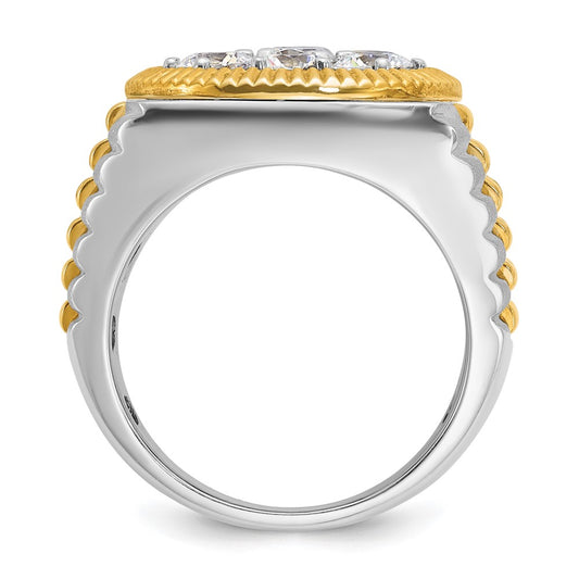 IBGoodman 14k Two-Tone 3 carat Lab Grown Diamond VS/SI+ G+ Complete Ribbed Men's Cluster Ring
