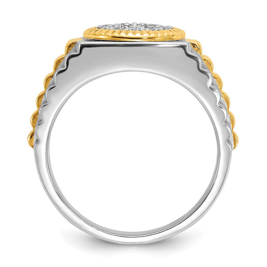 IB Goodman 14k Two-tone Mens Polished/Satin/Ribbed Holds 6-1.7mm/13-2.0mm Stones Cluster Ring Mounting