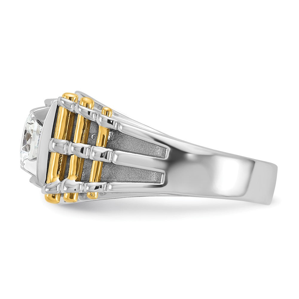 IBGoodman 14k Two-tone 1 carat Lab Grown Diamond VS/SI+ G+ Polished and Brushed Textured Complete Men's Ring