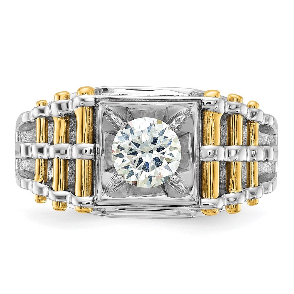 IBGoodman 14k Two-tone 1 carat Lab Grown Diamond VS/SI+ G+ Polished and Brushed Textured Complete Men's Ring