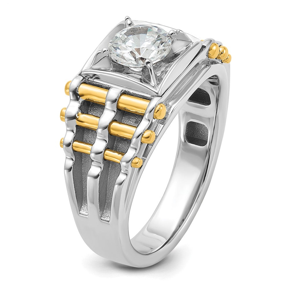 IBGoodman 14k Two-tone 1 carat Lab Grown Diamond VS/SI+ G+ Polished and Brushed Textured Complete Men's Ring