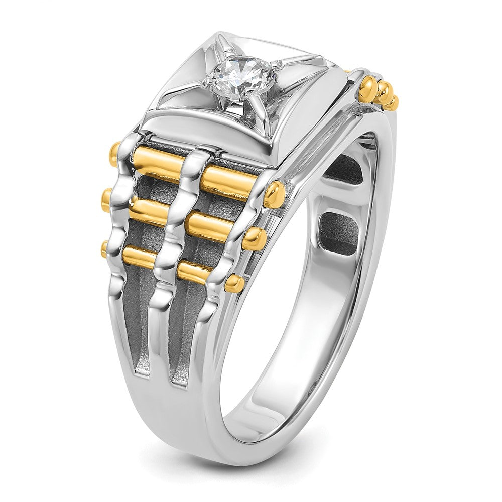 IBGoodman 14k Two-tone 1 carat Lab Grown Diamond VS/SI+ G+ Polished and Brushed Textured Complete Men's Ring