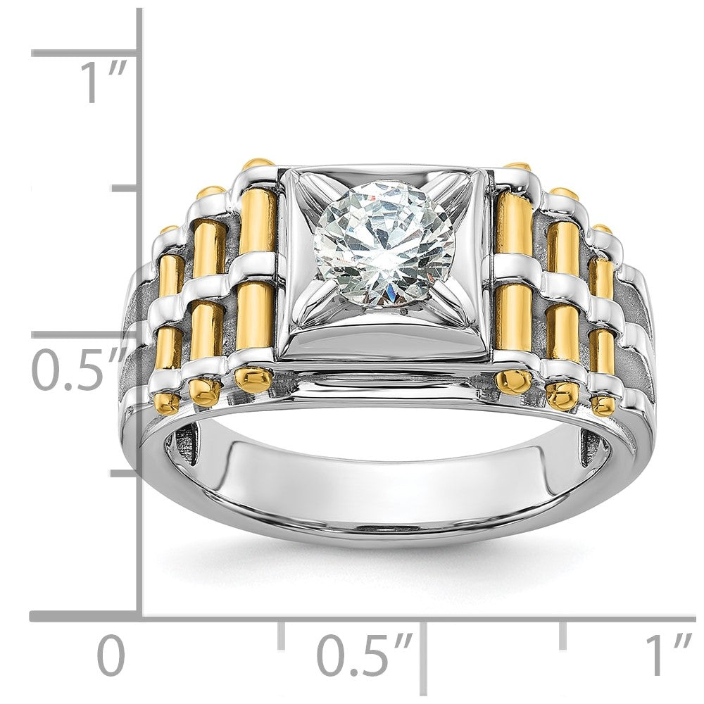 IBGoodman 14k Two-tone 1 carat Lab Grown Diamond VS/SI+ G+ Polished and Brushed Textured Complete Men's Ring