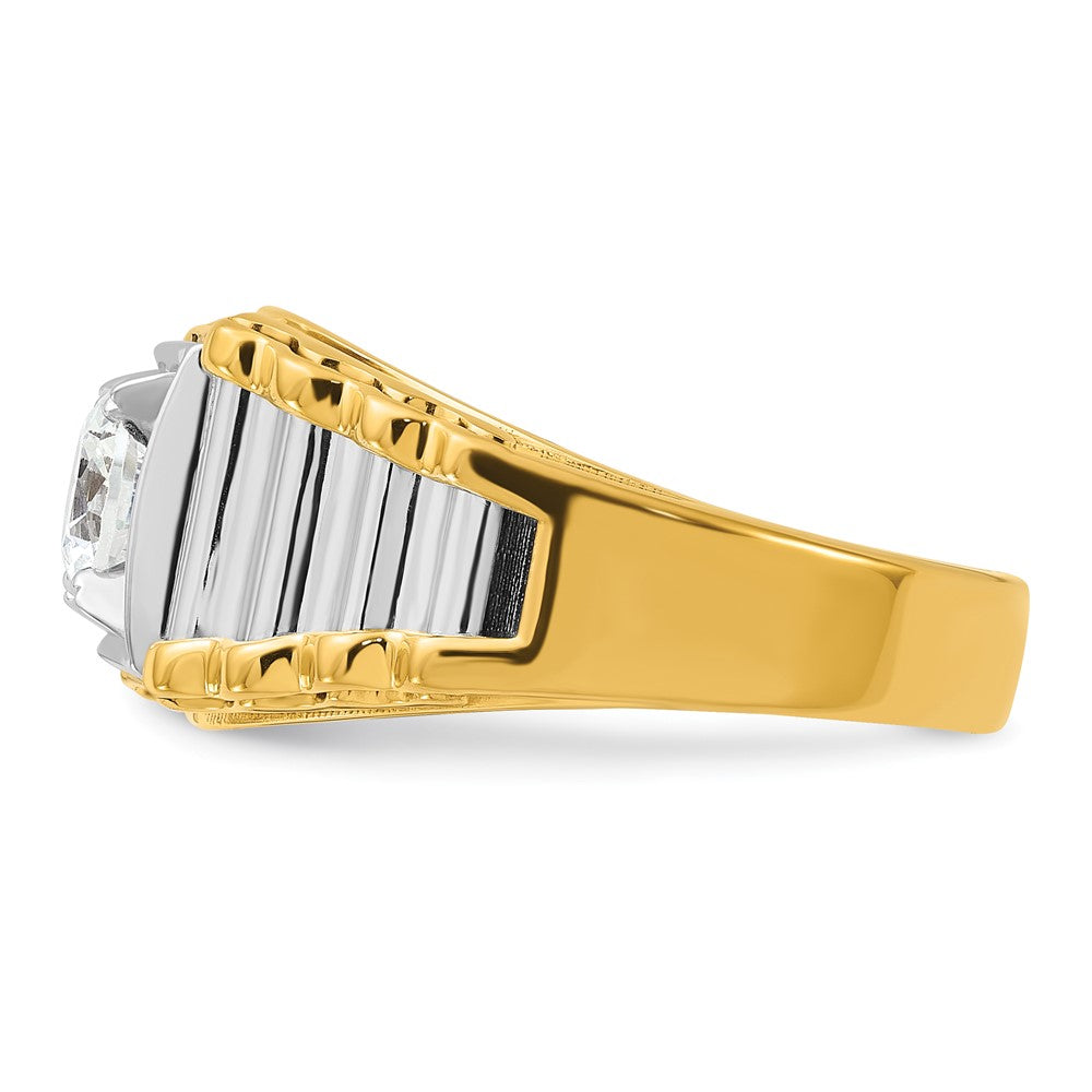 IBGoodman 14k Two-Tone 1 carat Lab Grown Diamond VS/SI+ G+ Polished and Ribbed Complete Men's Ring