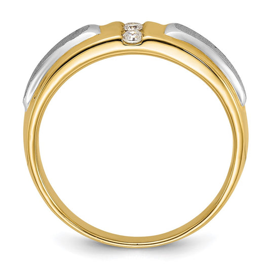 IBGoodman 14k Two-tone 1/8 carat Lab Grown Diamond VS/SI+ G+ Complete Polished and Satin Men's Three Stone Ring