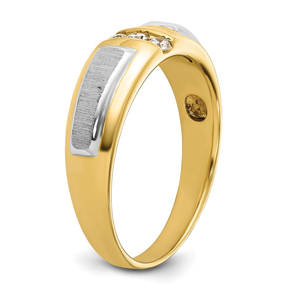 IBGoodman 14k Two-tone 1/8 carat Lab Grown Diamond VS/SI+ G+ Complete Polished and Satin Men's Three Stone Ring