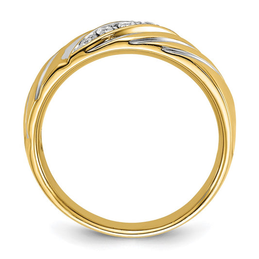IBGoodman 14k with White Rhodium Men's Polished and Grooved 1/6 Carat AA Quality Diamond Ring