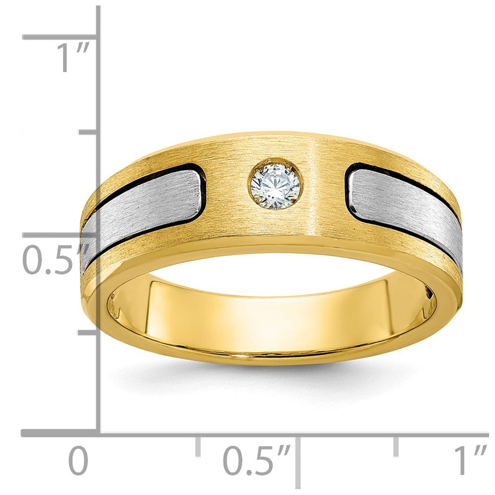 10k Two-tone IBGoodman Men's Polished and Satin Diamond Complete Ring