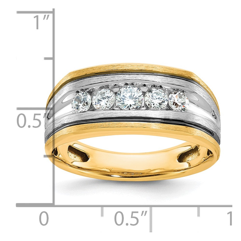 IBGoodman 10k Two-tone with Black Rhodium Men's Polished Satin and Grooved 5-Stone 1/2 Carat A Quality Diamond Ring