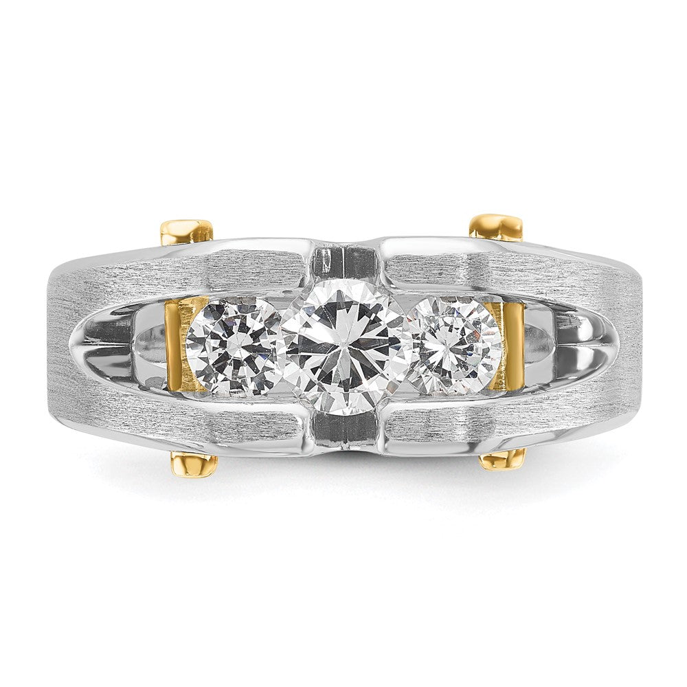 IBGoodman 10k Two-tone Men's Polished Satin and Cut-Out 3-Stone 3/4 Carat A Quality Diamond Ring