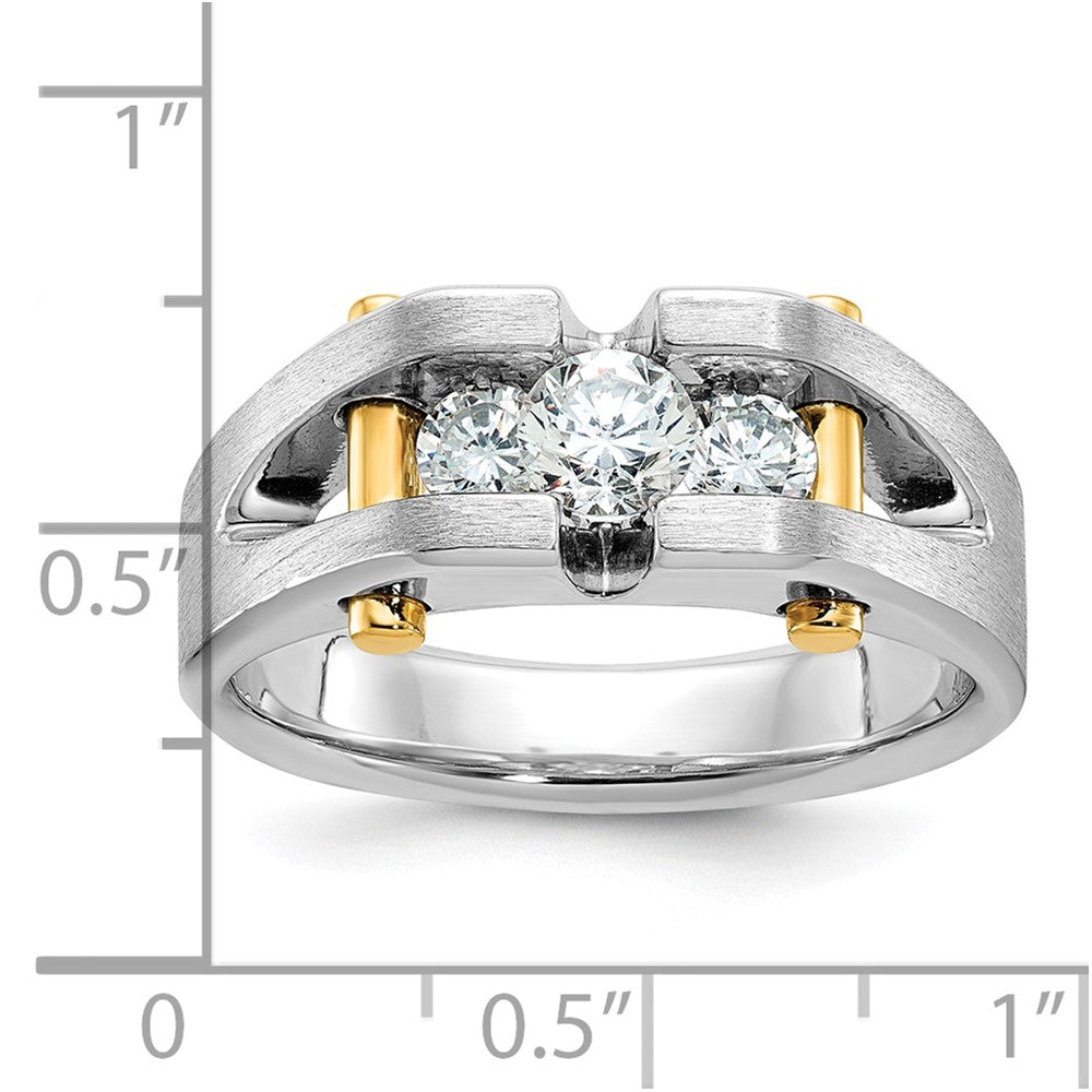 IBGoodman 10k Two-tone Men's Polished Satin and Cut-Out 3-Stone 3/4 Carat A Quality Diamond Ring