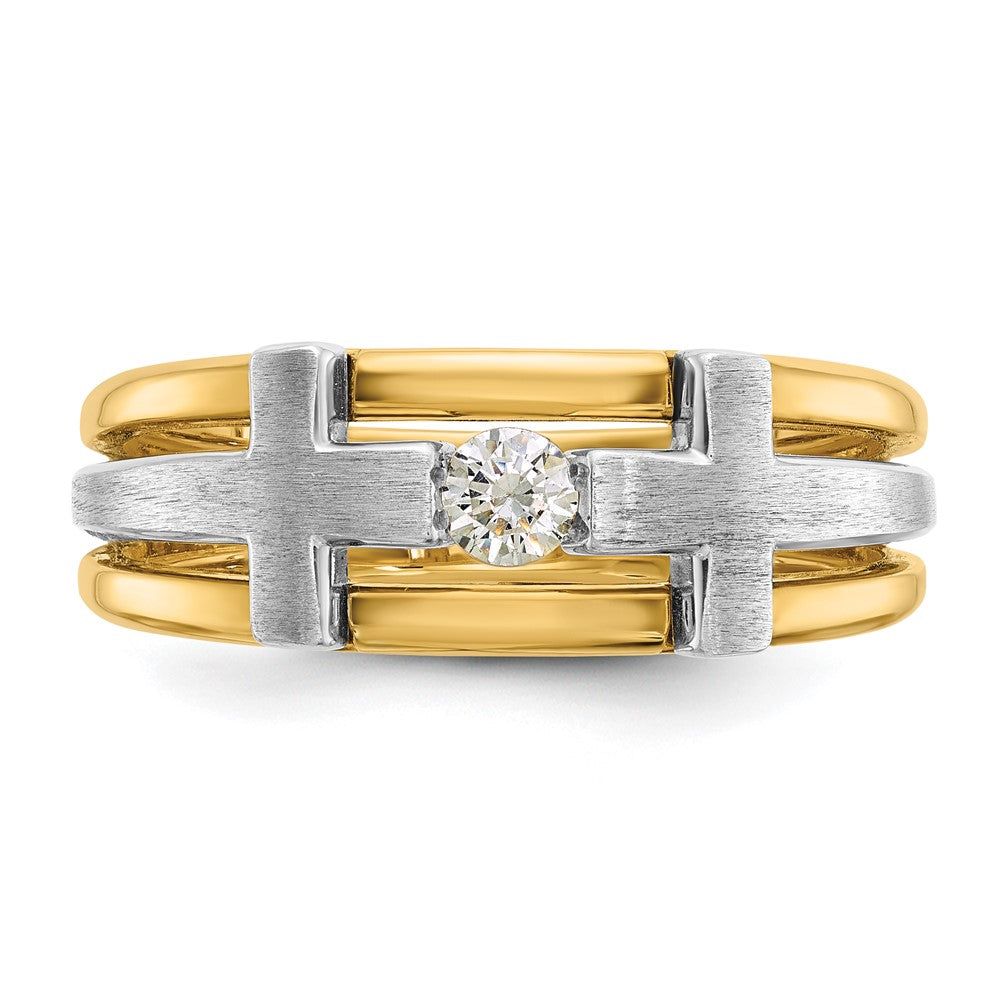 IBGoodman 10k Two-tone Men's Polished Satin and Cut-Out 1/5 Carat A Quality Diamond Cross Ring
