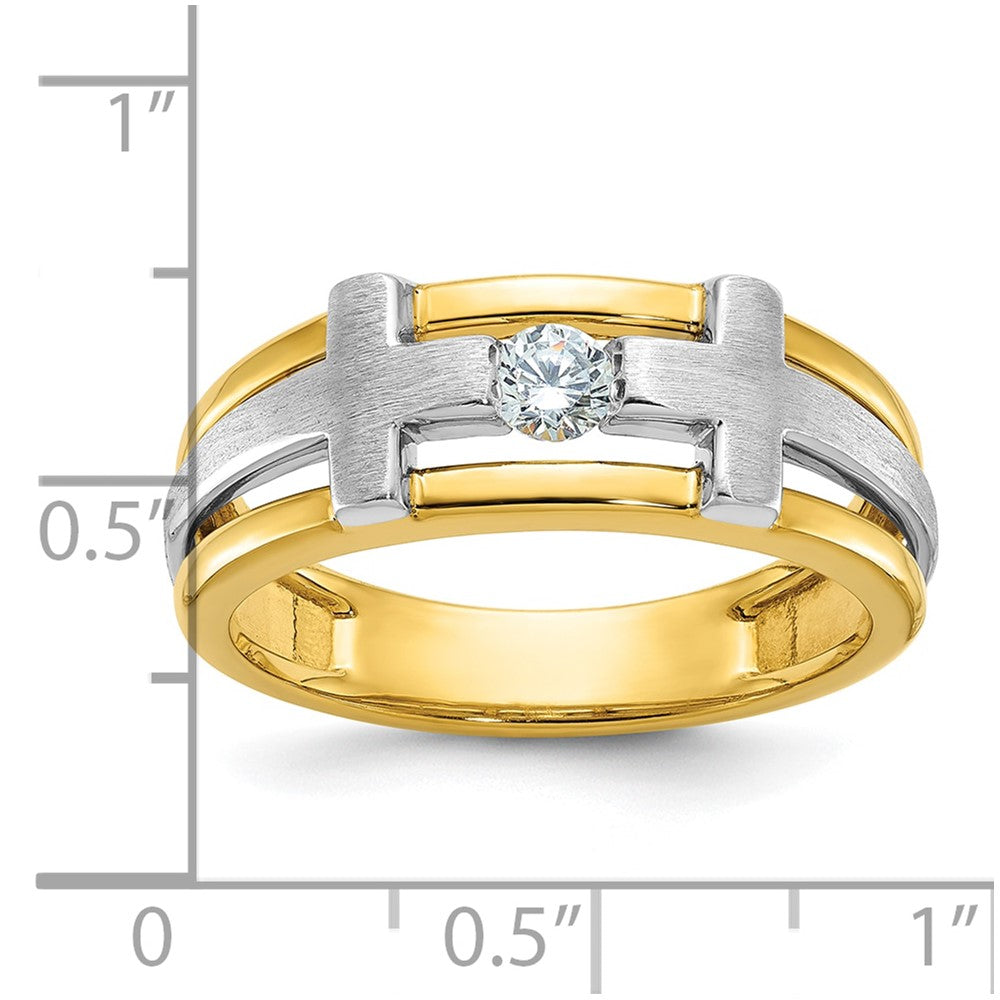 IBGoodman 10k Two-tone Men's Polished Satin and Cut-Out 1/5 Carat A Quality Diamond Cross Ring