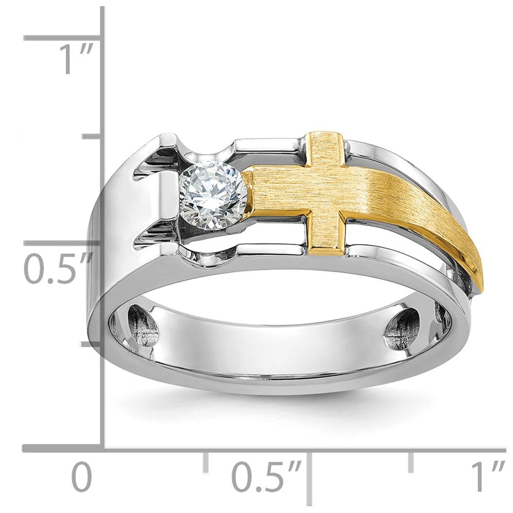 IBGoodman 10k Two-tone Men's Polished Satin and Cut-Out 1/3 Carat A Quality Diamond Cross Ring