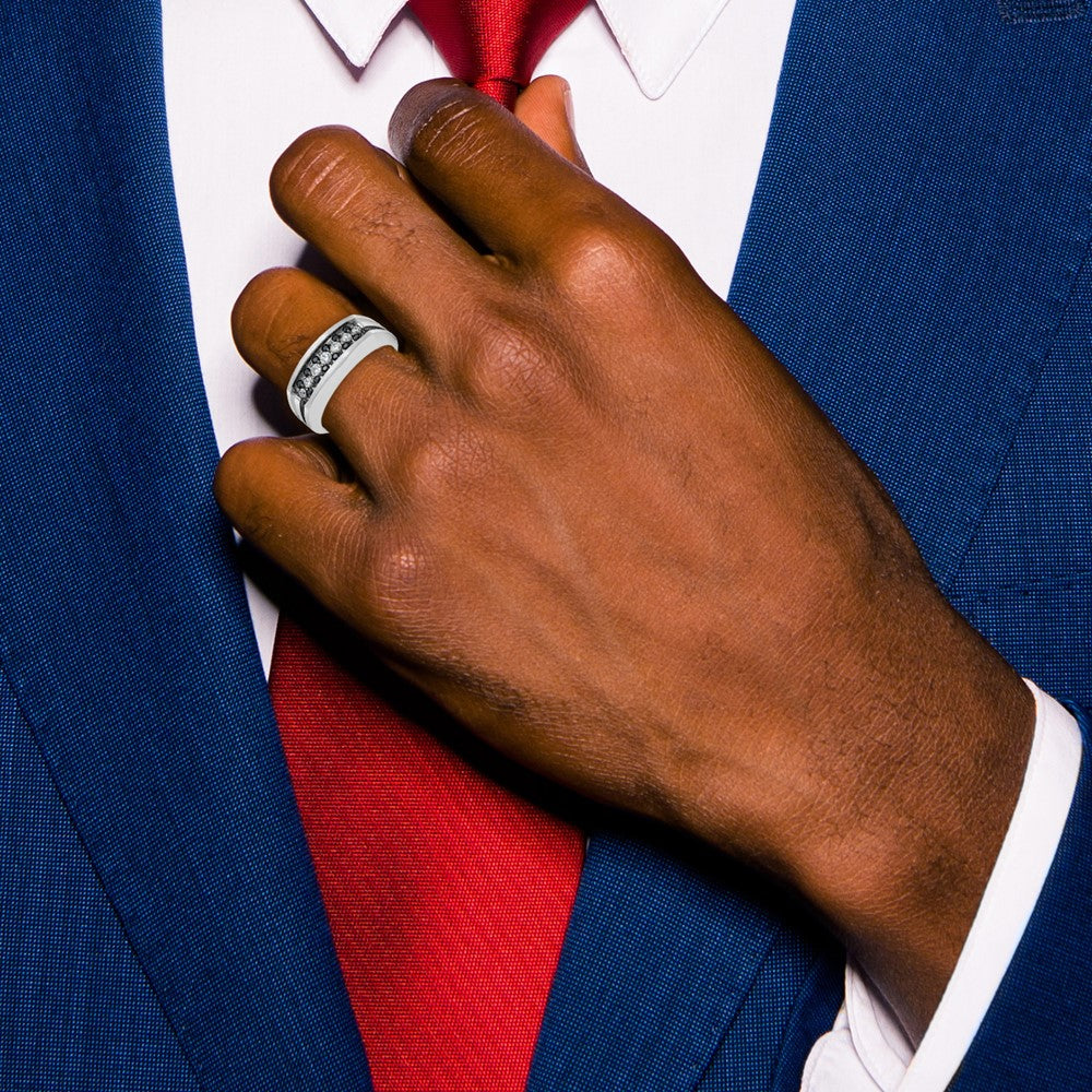 IBGoodman 10k White Gold Men's Polished Satin and Grooved Ring Mounting