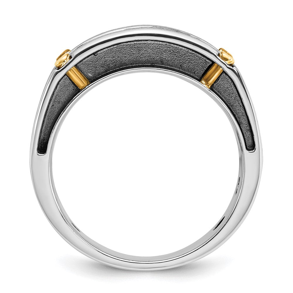 IBGoodman 14k Two-tone with Black Rhodium 1 carat Lab Grown Diamond VS/SI+ G+ Five Stone Complete Polished Satin and Grooved Men's Ring