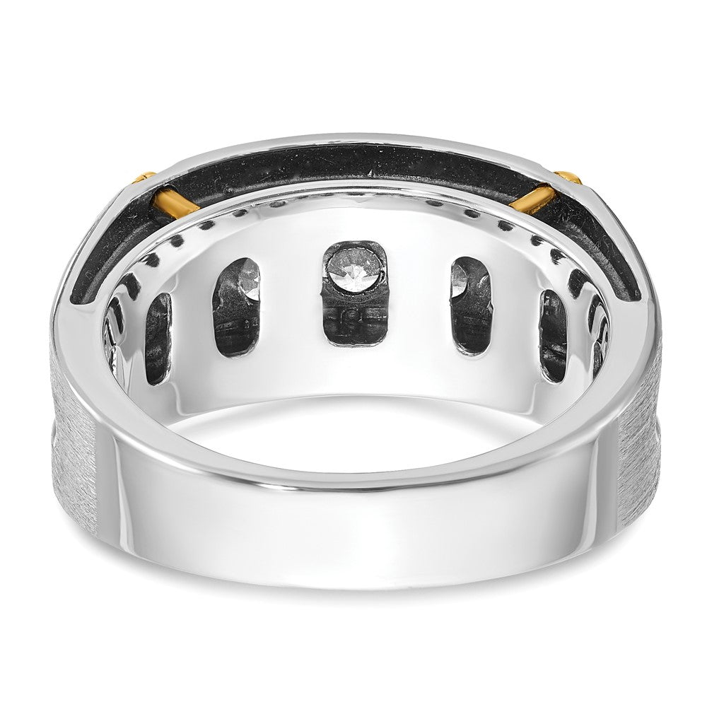 IBGoodman 14k Two-tone with Black Rhodium 1 carat Lab Grown Diamond VS/SI+ G+ Five Stone Complete Polished Satin and Grooved Men's Ring