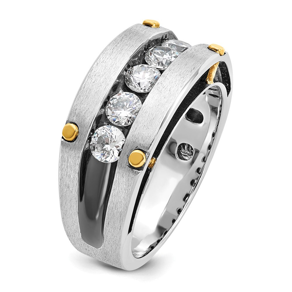 IBGoodman 14k Two-tone with Black Rhodium 1 carat Lab Grown Diamond VS/SI+ G+ Five Stone Complete Polished Satin and Grooved Men's Ring
