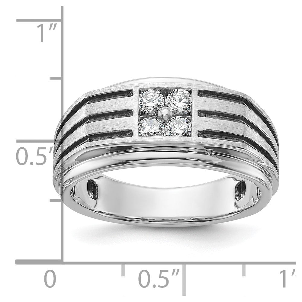 IBGoodman 14k White Gold with Black Rhodium 1/3 carat Lab Grown Diamond VS/SI+ G+ Complete Polished and Grooved Men's Ring