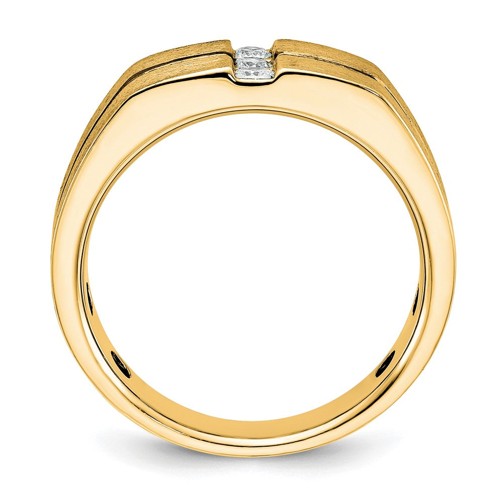 IBGoodman 10k White Gold with Black Rhodium Men's Satin and Grooved 3-Stone 1/5 Carat A Quality Diamond Ring