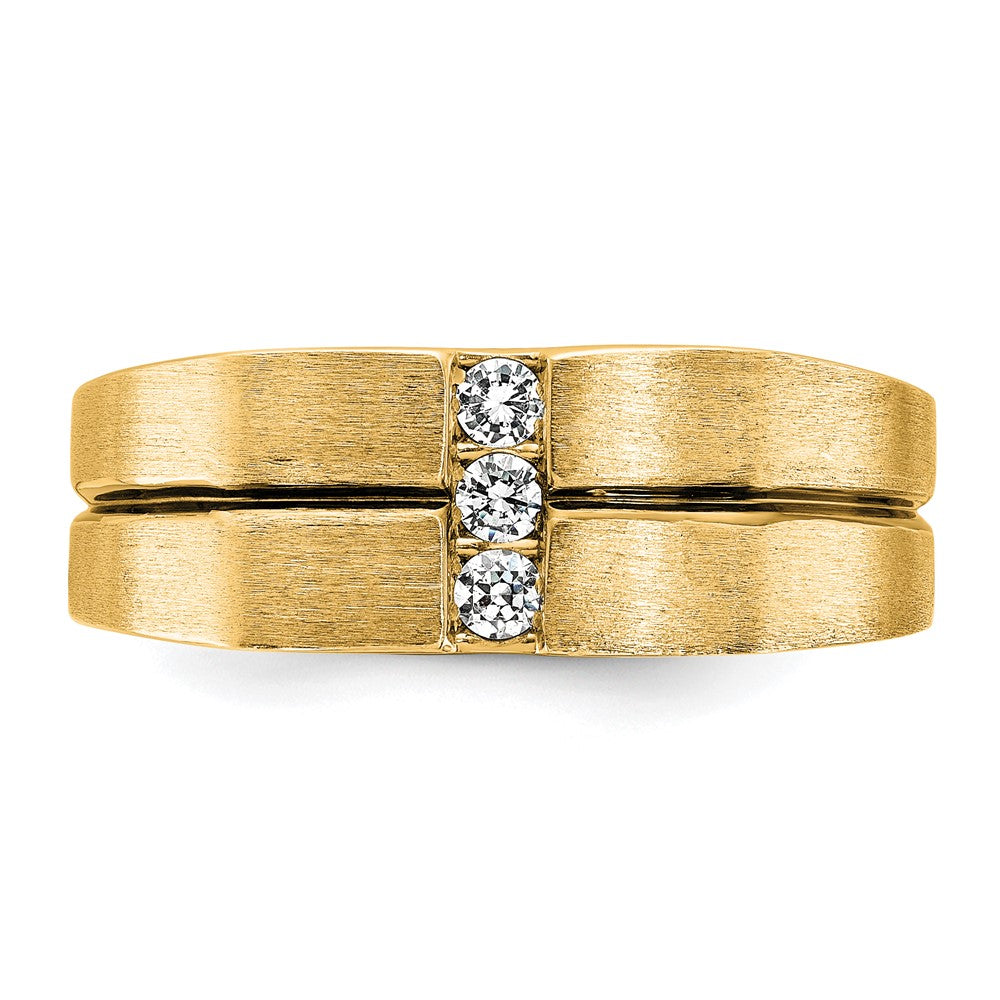 IBGoodman 10k White Gold with Black Rhodium Men's Satin and Grooved 3-Stone 1/5 Carat A Quality Diamond Ring