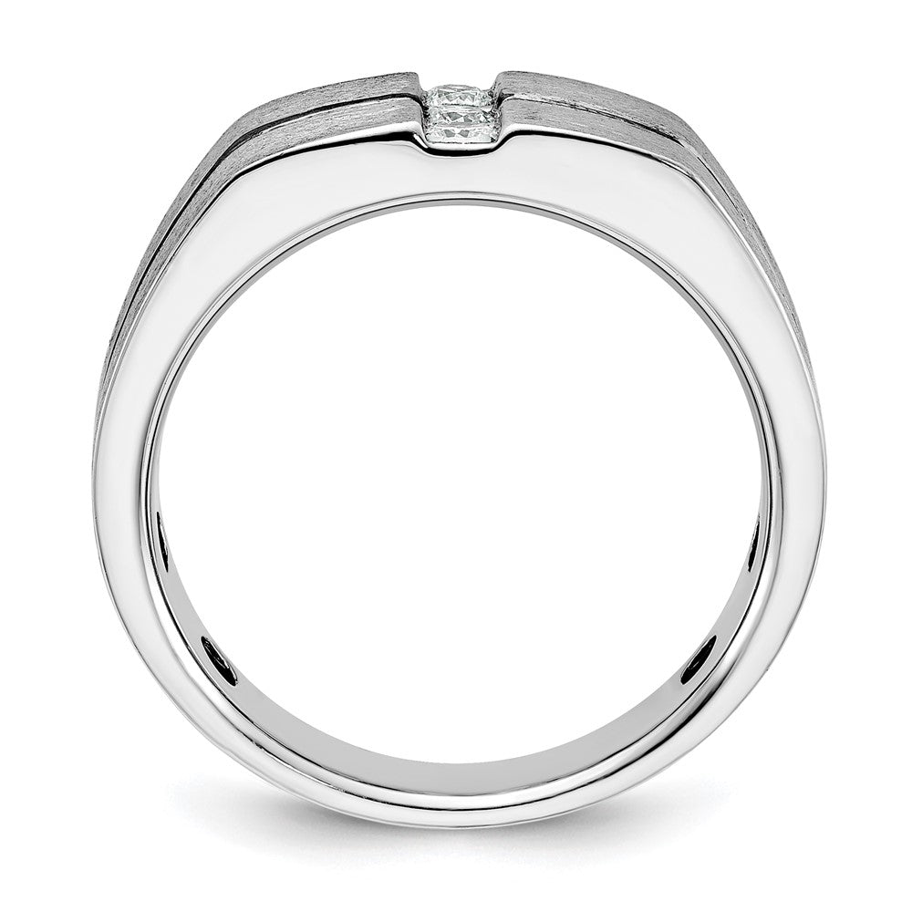 IBGoodman 14k White Gold with Black Rhodium 1/5 carat Lab Grown Diamond VS/SI+ G+ Complete Satin and Grooved Three Stone Men's Ring