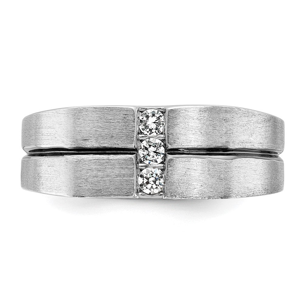 IBGoodman 14k White Gold with Black Rhodium 1/5 carat Lab Grown Diamond VS/SI+ G+ Complete Satin and Grooved Three Stone Men's Ring