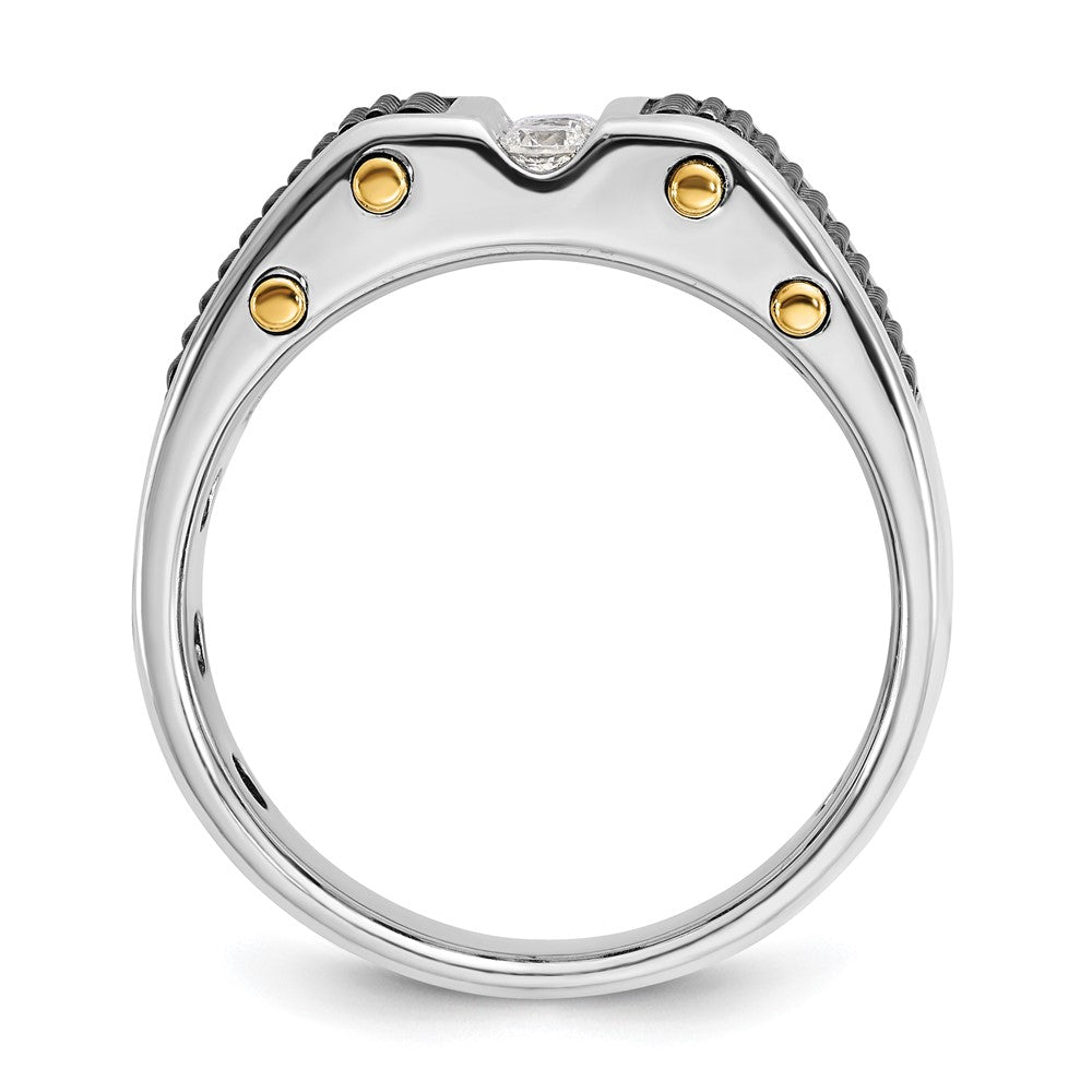 IBGoodman 14k Two-tone with Black Rhodium 1/4 carat Lab Grown Diamond VS/SI+ G+ Complete Polished and Textured Men's Ring