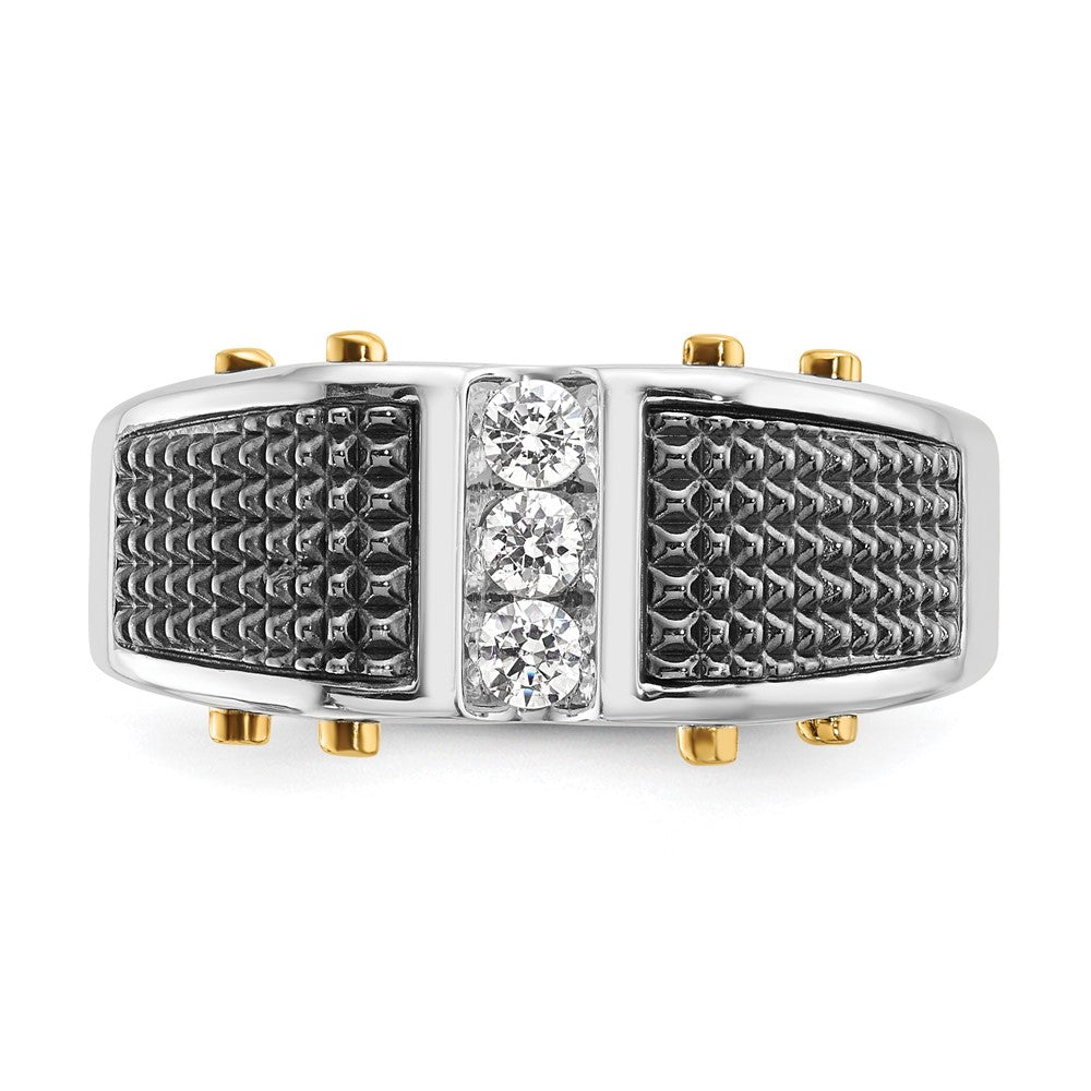 IBGoodman 14k Two-tone with Black Rhodium 1/4 carat Lab Grown Diamond VS/SI+ G+ Complete Polished and Textured Men's Ring