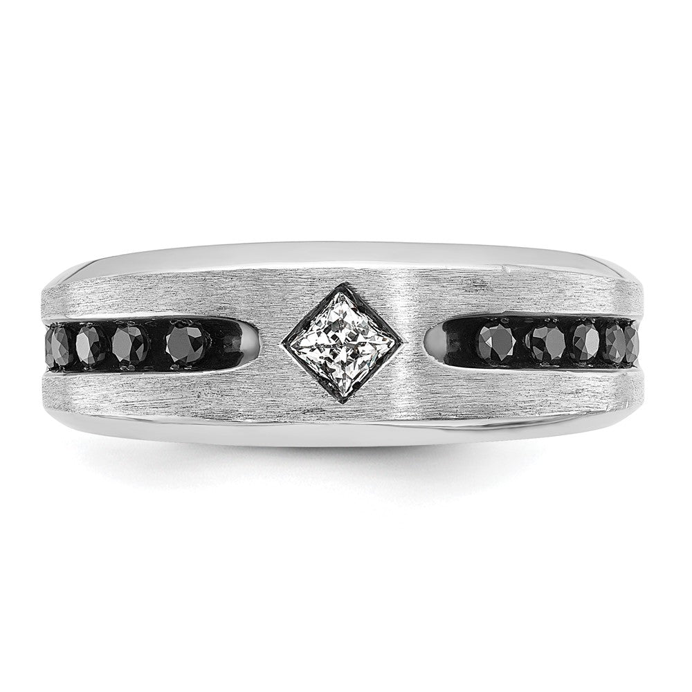 IBGoodman 14k White Gold with Black Rhodium Polished Satin and Grooved 1/2 Carat AA Quality Black and White Diamond Ring