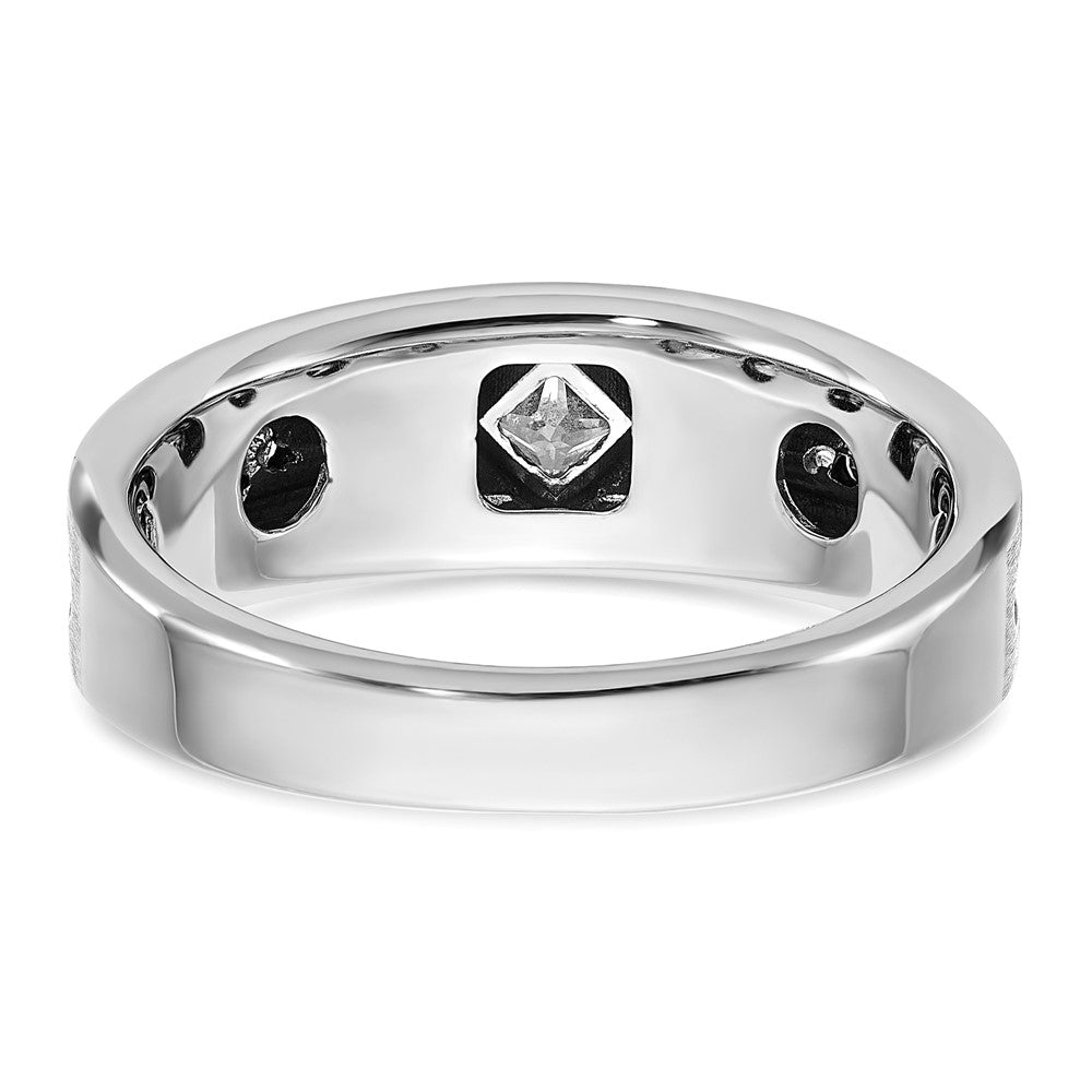 IBGoodman 14k White Gold with Black Rhodium Polished Satin and Grooved 1/2 Carat AA Quality Black and White Diamond Ring