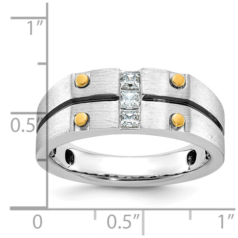 10k Two-tone IBGoodman Men's w/Black Rhod Satin Diamond Complete Ring