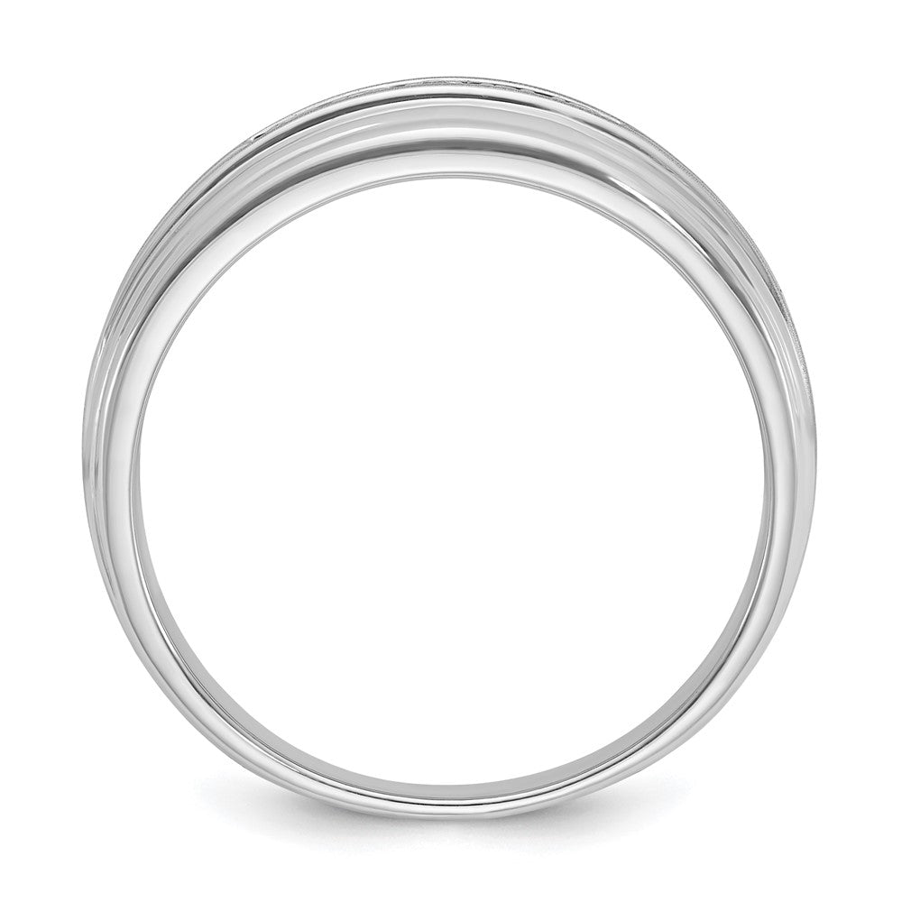 IBGoodman 10k White Gold Men's Polished Satin and Grooved 5-Stone 1/20 Carat A Quality Diamond Ring