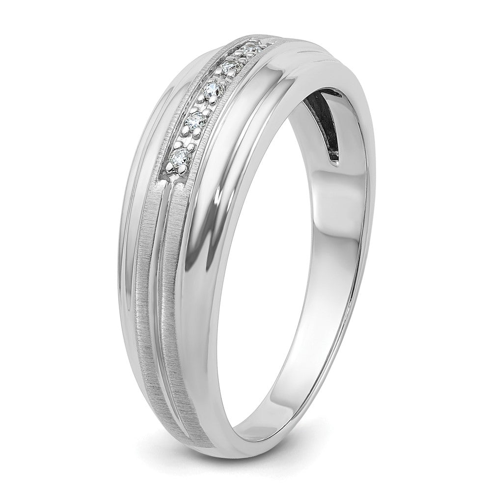 IBGoodman 10k White Gold Men's Polished Satin and Grooved 5-Stone 1/20 Carat A Quality Diamond Ring