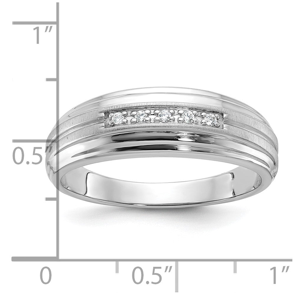 IBGoodman 10k White Gold Men's Polished Satin and Grooved 5-Stone 1/20 Carat A Quality Diamond Ring