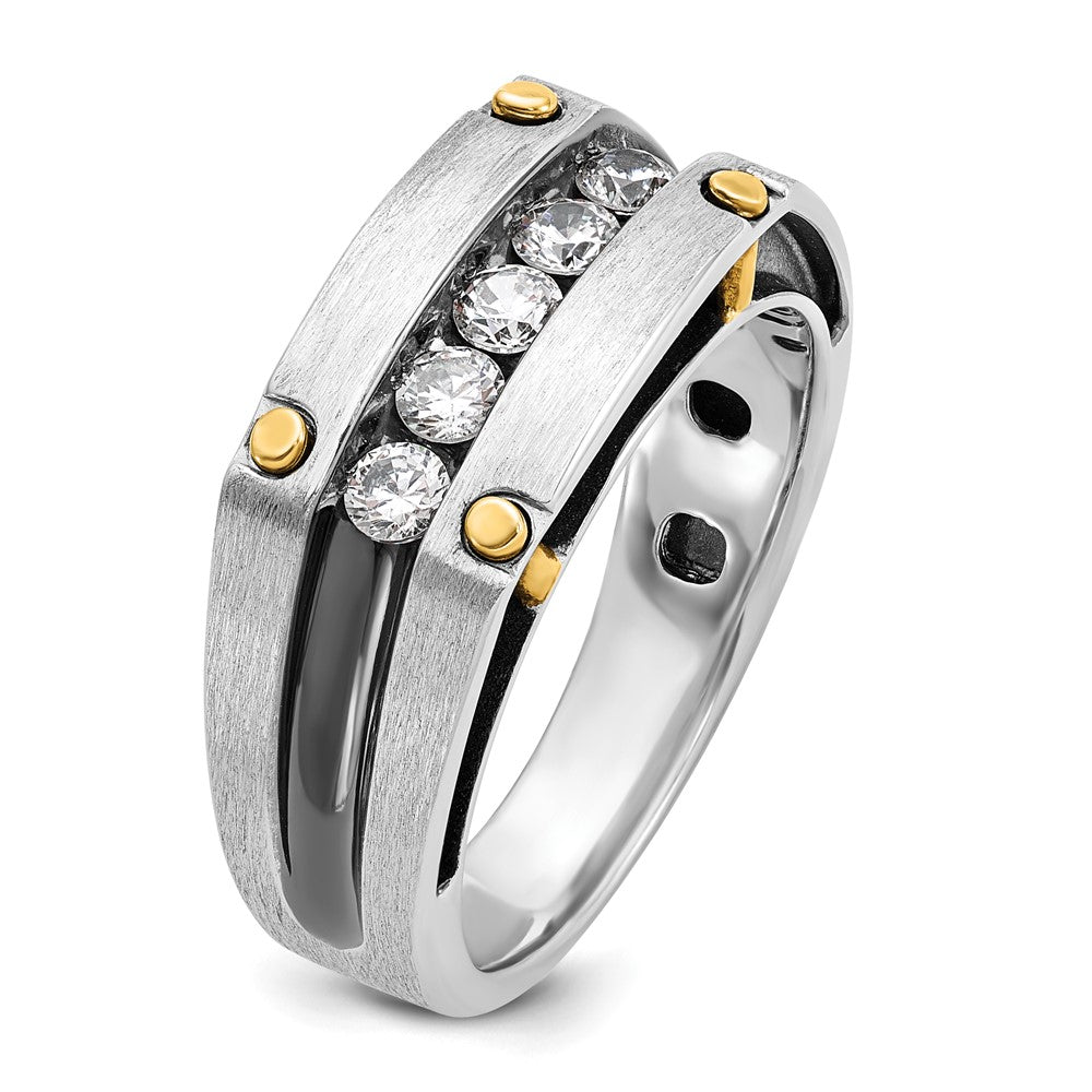 IBGoodman 14k Two-tone with Black Rhodium 1/2 carat Lab Grown Diamond VS/SI+ G+ Five Stone Complete Polished Satin and Grooved Men's Ring
