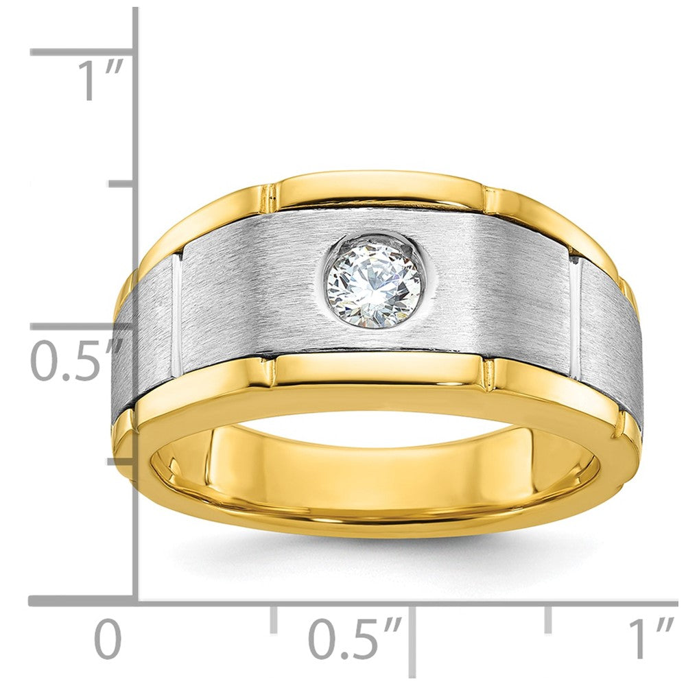10k Two-tone IBGoodman Men's Polished and Satin Diamond Complete Ring