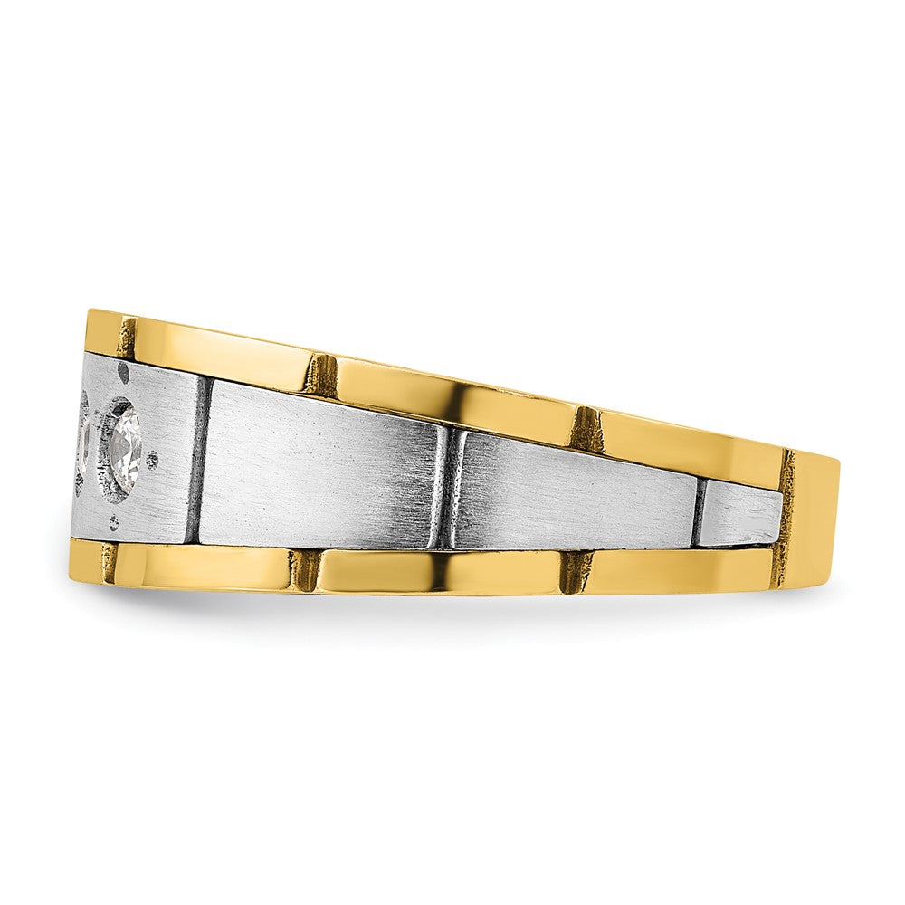 IBGoodman 14k Two-tone Men's Polished Satin and Grooved 3-Stone 1/4 Carat AA Quality Diamond Ring