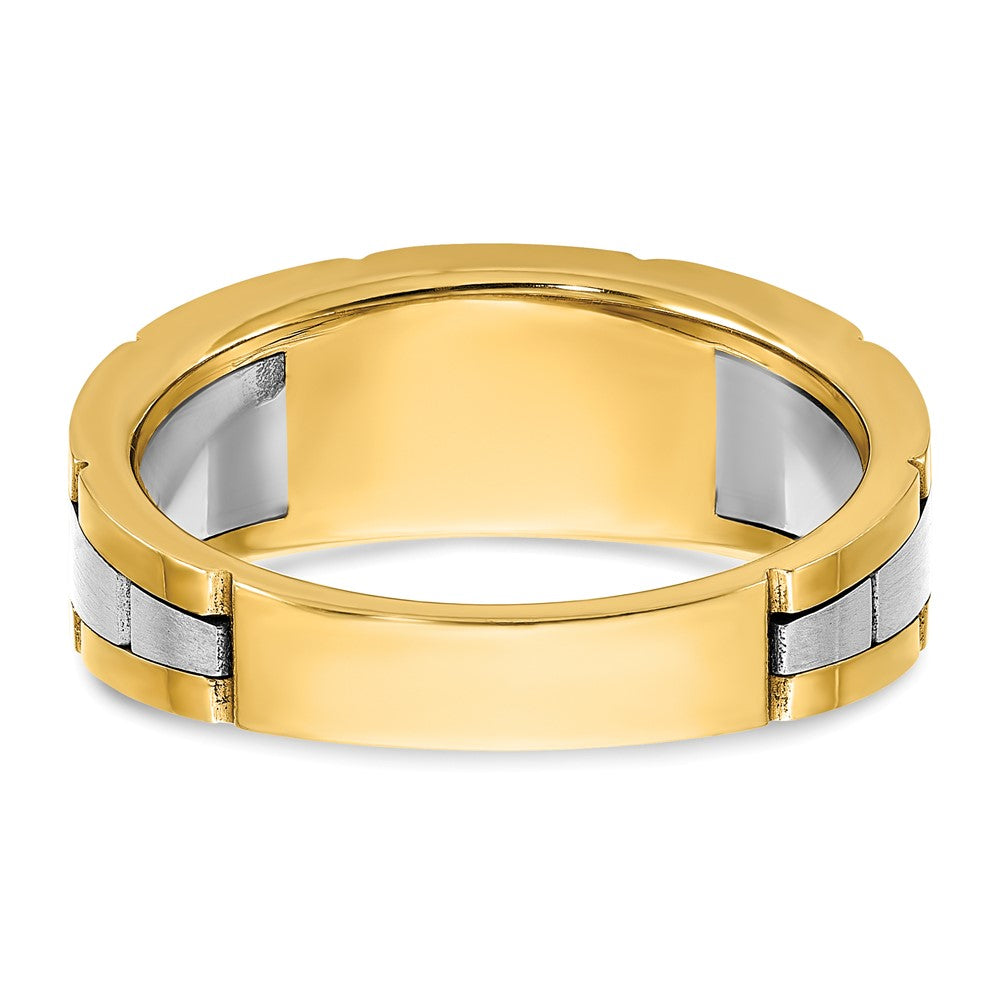 IBGoodman 14k Two-tone Men's Polished Satin and Grooved 3-Stone 1/4 Carat AA Quality Diamond Ring