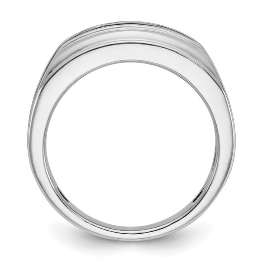 IB Goodman 10k White Gold Mens Polished/Satin/Grooved Holds 1-3.4mm/2-3.0mm/2-2.7mm Stones Ring Mounting