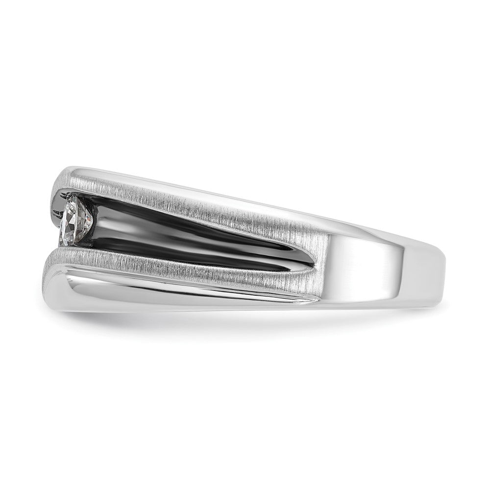 IBGoodman 14k White Gold with Black Rhodium 1/2 carat Lab Grown Diamond VS/SI+ G+ Complete Polished Satin and Grooved Men's Ring