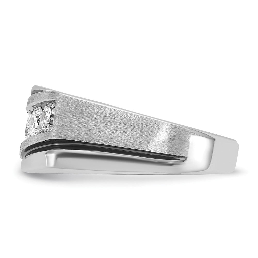 IBGoodman 10k White Gold with Black Rhodium Men's Polished Satin and Grooved 1 Carat A Quality Diamond Ring