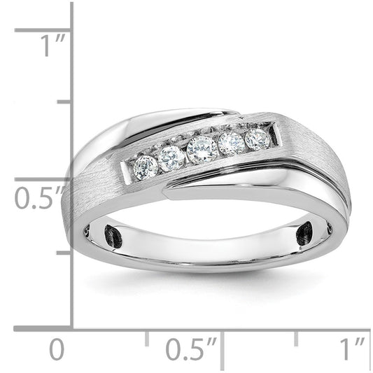 IBGoodman 10k White Gold with Black Rhodium Men's Polished Satin and Grooved 1/4 Carat A Quality Diamond Ring