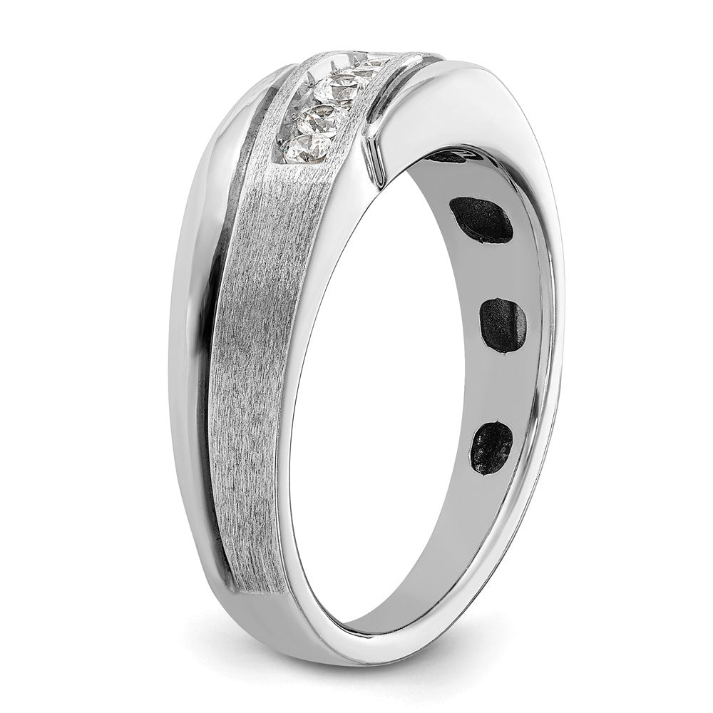IB Goodman 14k White Gold Polished Satin and Grooved 5-Stone Mens Ring Mounting