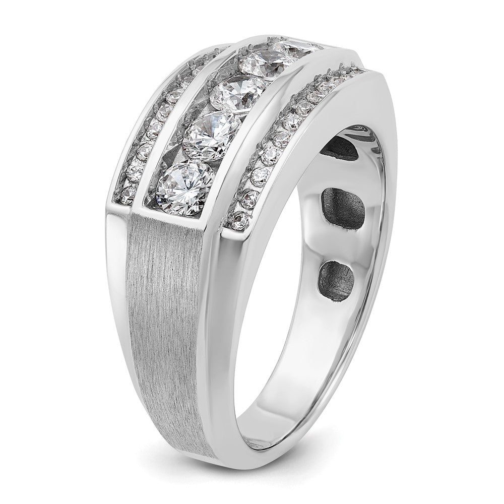 IB Goodman 10k White Gold Mens Polished/Satin 3-Row Holds 5-3.7mm/24-1.3mm Stones Ring Mounting