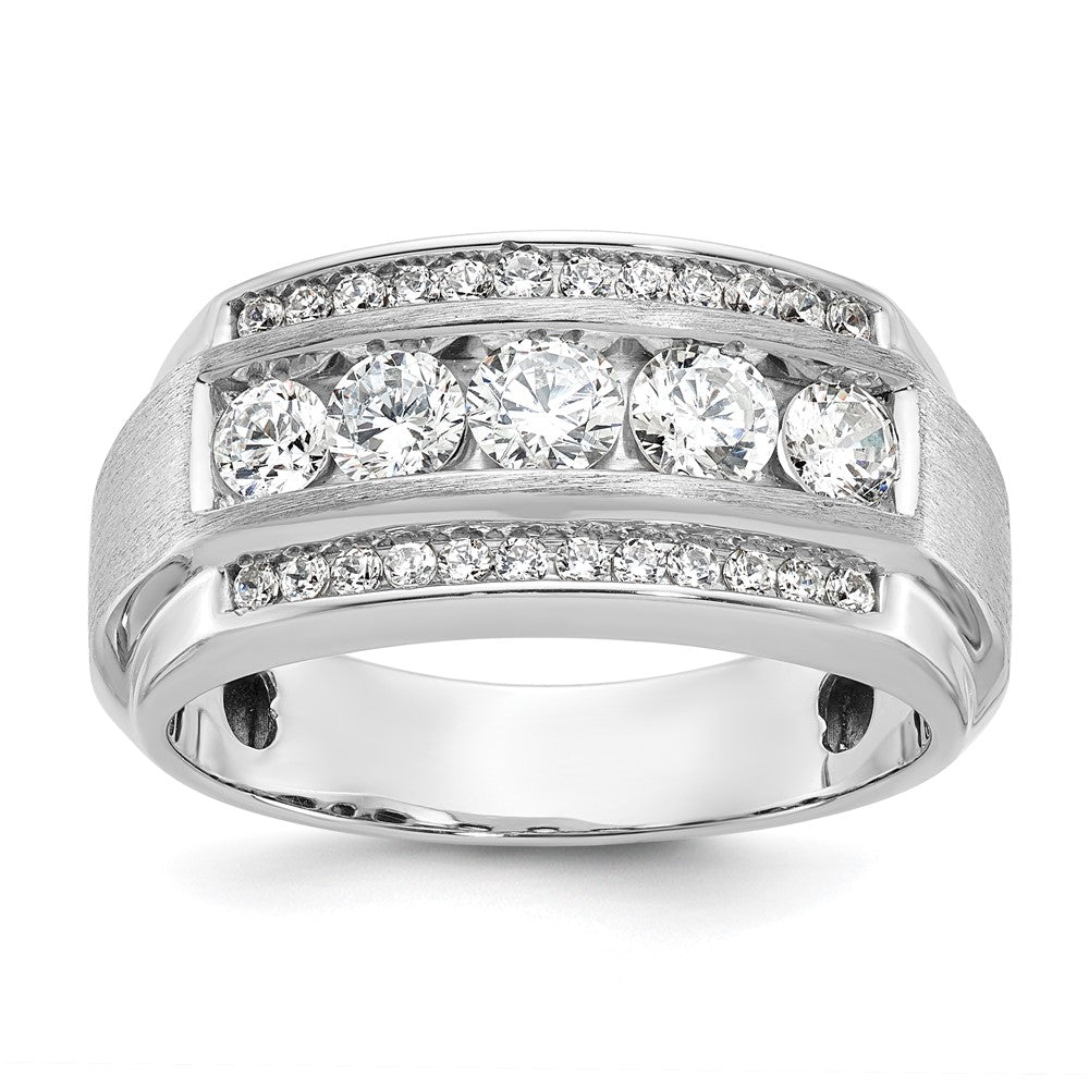 IBGoodman 14k 1 7/8 carat Lab Grown Diamond VS/SI+ G+ Complete Polished and Satin Three Row Men's Ring