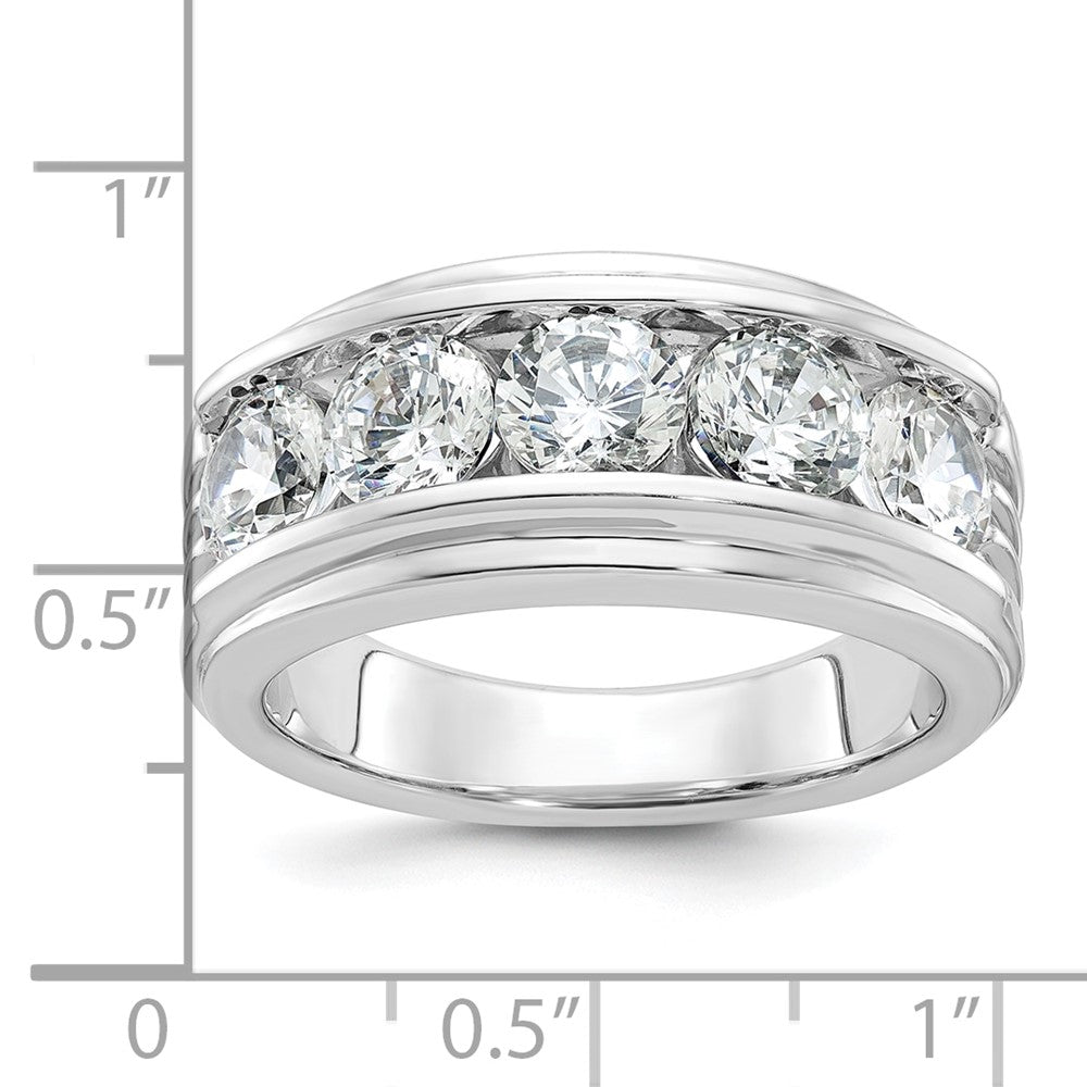 IBGoodman 14k White Gold Five Stone Polished Brushed and Grooved Men's Ring Mounting